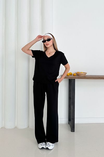 The Robi Women's Black Modal Fabric V-Neck Basic Tracksuit Set