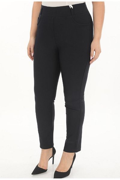 AKŞEN GİYİM Plus Size Recovery Two Size Thin-Looking Rubber Waist Punto Fabric Straight Black Pants