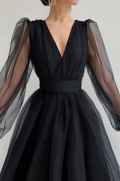 ALFUDO Moda Collection Dámske večerné šaty s čiernym tylom My Dream s výstrihom do V a opaskom v strednej dĺžke Šaty na promócie