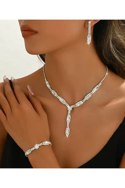 Mihra Aksesuar Necklace Earrings Bracelet Triple Set