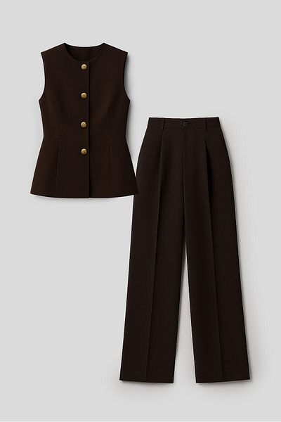 Touché Privé Gold Buttoned Vest Pants Suit