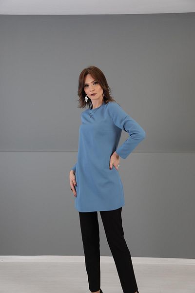 ÖNDER ÖZSOY O-Neck Long Sleeve Blouse-Sea