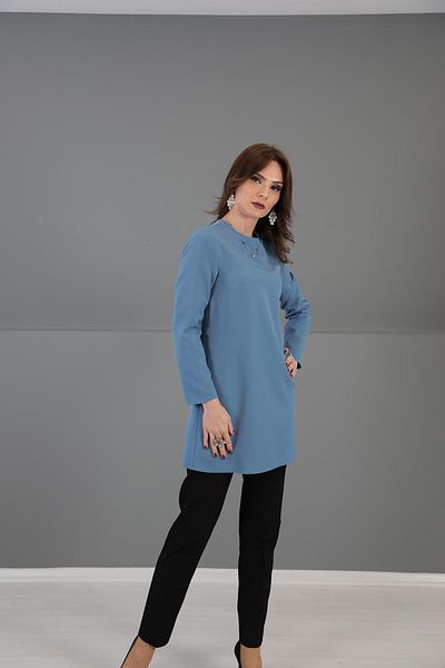 ÖNDER ÖZSOY O-Neck Long Sleeve Blouse-Sea