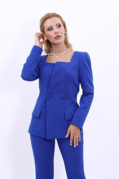 ÖNDER ÖZSOY Square Collar Jacket-Cobalt Blue - 1075100