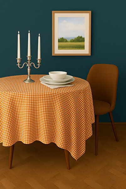 EvRossa Turuncu Küçük Ekose Kareli Piknik Örtüsü ,masa Örtüsü Ölçüye Dikkat E...
