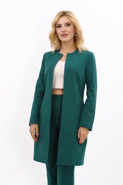 ÖNDER ÖZSOY سترة طويلة سادة برقبة دائرية - أخضر