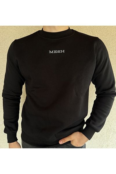 Mesh Hanorac premium din bumbac negru pentru bărbați, cu decolteu, brodat, moale, croială confortabilă