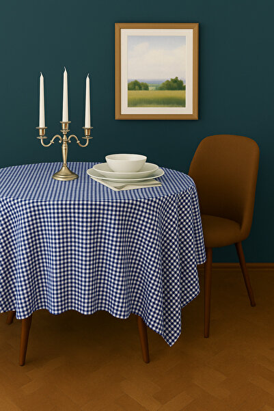 EvRossa Lacivert Küçük Ekose Kareli Piknik Örtüsü ,masa Örtüsü Ölçüye Dikkat Ediniz