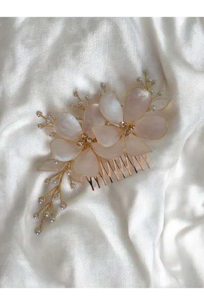 Mirnova Flower Model White Pearl Comb Clip - Bridal Clip - Hair Accessory