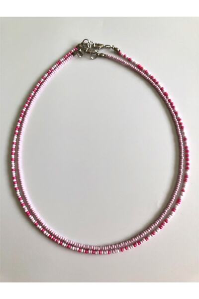 Handmade Pembe Boncuk İkili Kolye Seti