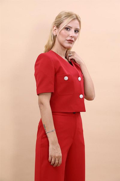 ÖNDER ÖZSOY V-neck Short Jacket-red