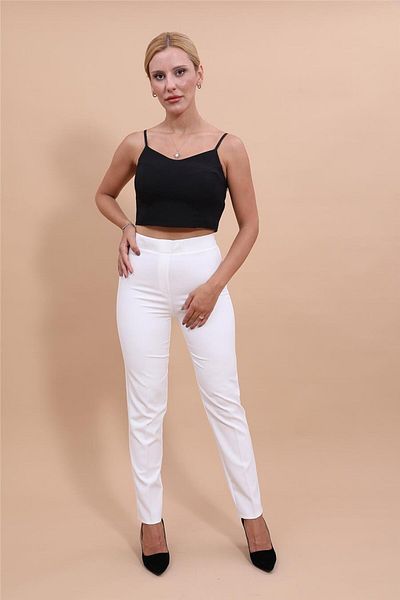 ÖNDER ÖZSOY Elastic Waist Zippered Pipe Leg Trousers - Ecru