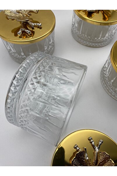 Fiyakalı Ürünler Atölyesi 6-Piece Gold Covered Drop Glass Dessert, Ice Cream Bowl, Snack Bowl, Jam Bowl, Dowry Bowl, Presentation Bowl