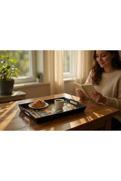Revello صينية خدمة، لون أسود، صينية متوسطة الحجم، تصميم أنيق، مظهر حديث، مقاس 22 × 29 سم من الساعة