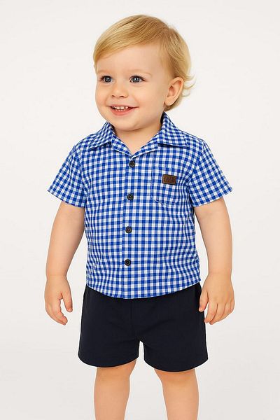 dinamik çocuk 2-Piece Set with Satin Shirt and Shorts for Boys - Summer, Pitta, Short Sleeve (FULL FIT)