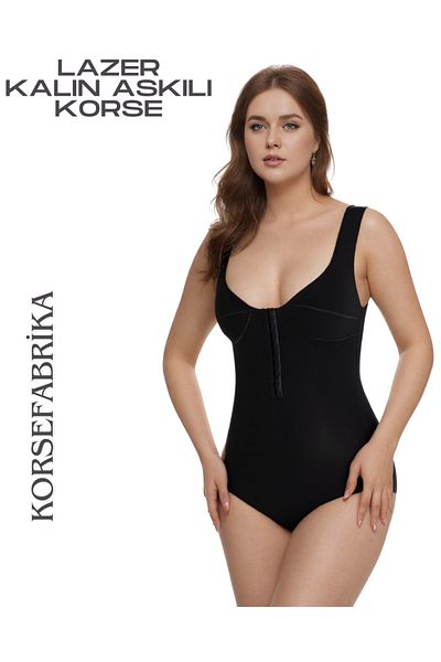 KORSEFABRİKA Thick Strap Laser Recovery Bodysuit with Snap Fasteners and Agrafes