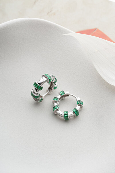 Silvano Jewelry 925 Ayar Gümüş Halka Baget Taşlı Küpe