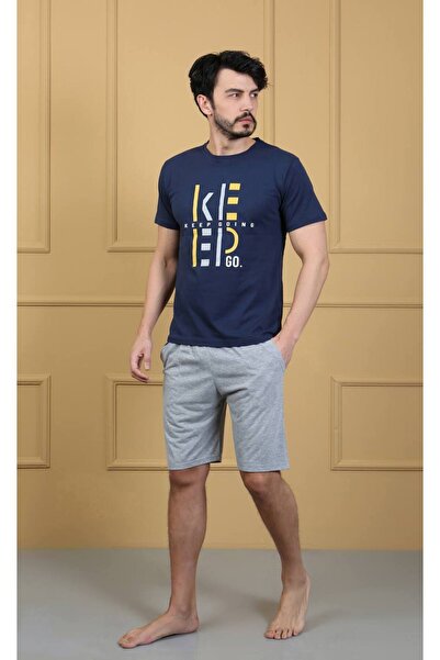dealp Ανδρικό 100% βαμβακερό εμπριμέ κοντομάνικο σορτς με τσέπες καλοκαιρινές πιτζάμες