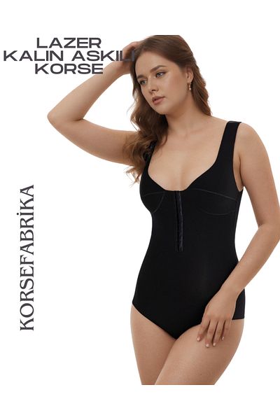 KORSEFABRİKA Thick Strap Laser Recovery Bodysuit with Snap Fasteners and Agrafes