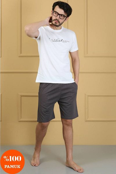 dealp Men's 100% Cotton Printed Short Sleeve Shorts Summer Pajamas Set with Pockets