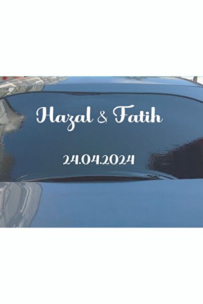 Kıvırcıkyoga Gelin Arabası Sticker  Dekoratif Isim Ve Tarih Yazılı Özel Etiket