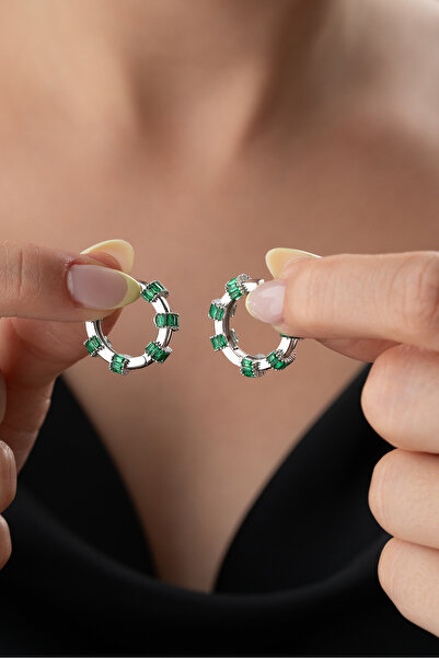 Silvano Jewelry 925 Ayar Gümüş Halka Baget Taşlı Küpe