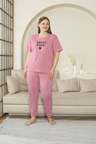dealp Women's Oversized 100% Cotton Plus Size Short Sleeve Summer Pajama Set with Pockets