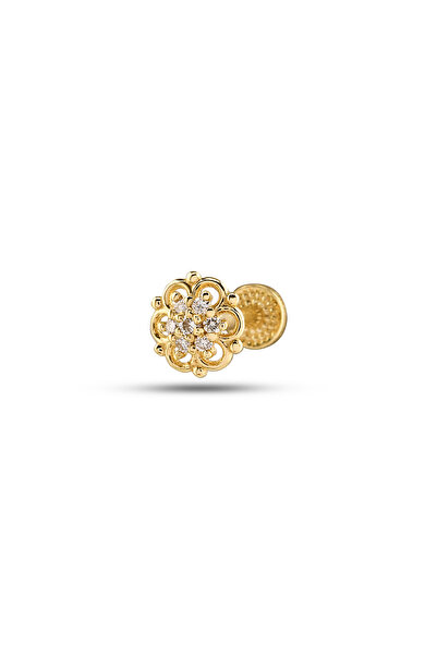 Akar Jewellery 14 Ayar Altın Pırlanta Çiçek Minimal Tragus Piercing