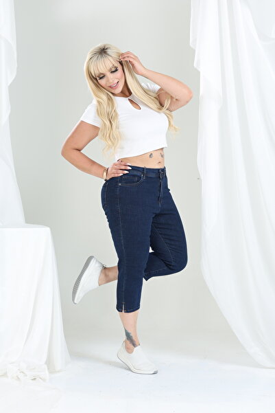 Era Lisa Büyük Beden Likralı Mavi Klasik Kot Kapri