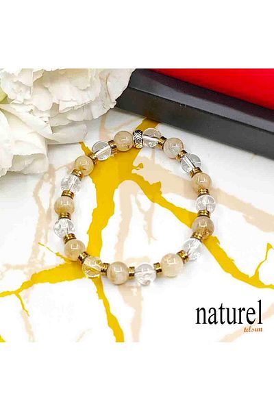 Naturel Tılsım Citrine & Crystal Quartz Natural Stone Unisex Bracelet