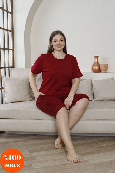 dealp Women's Black Large Size 100% Cotton Summer Short Sleeve Pocket Capri Bermuda Pajama Set