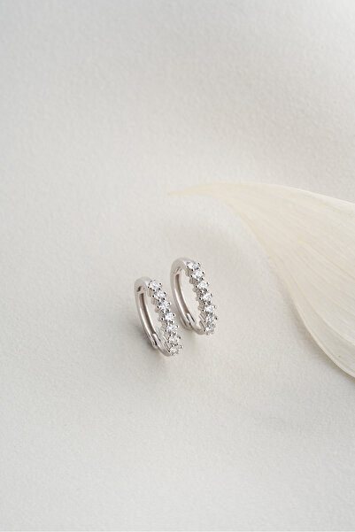 Silvano Jewelry 925 Ayar Gümüş Zirkon Taşlı Halka Küpe