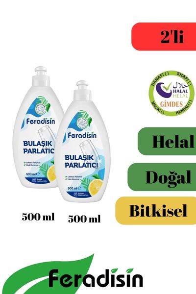 Feradisin 2li Paket Bitki Özlü Doğal Bulaşık Makinesi Parlatıcı 500mlX2- Gimdes Helal Sertifikalı