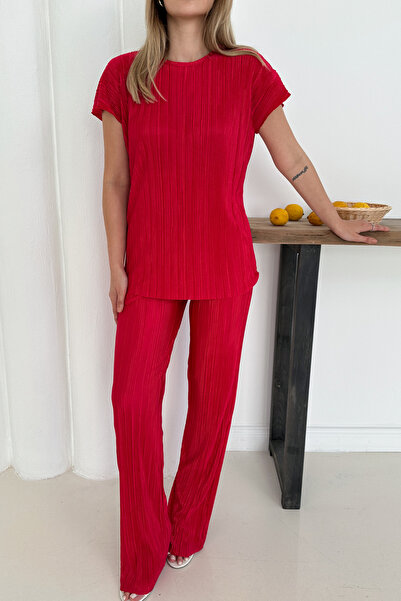 MODAMİNEM Women's Pleated Casual Blouse Pocket Detailed Trousers Set