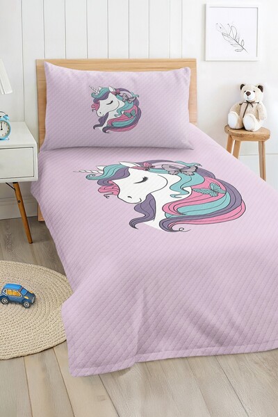 Realhomes مجموعة بيكيه فردية للفتيات ذات نمط وحيد القرن والفراشة باللون الأرج...