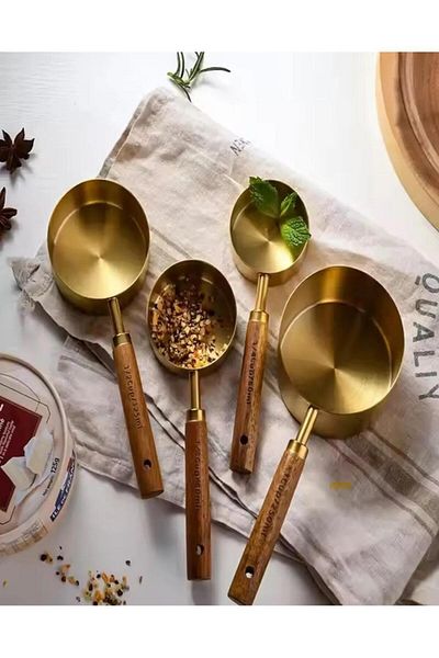 MİMORA HOME 4 Pieces Large Size Stainless Steel Wooden Handle Pinterest Measuring Spoon Set Measuring Cup