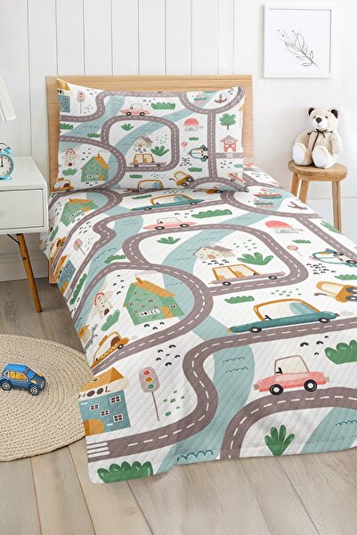 Realhomes Car Road and City Patterned Colorful Children's Room Printed Single...
