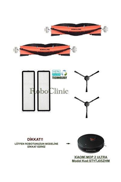 Roboclinic Perie, filtru, mop compatibile cu Xiaomi Mi Robot Vacuum Mop 2 Ultra (COD MODEL: STYTJ05ZHM) - 6 bucăți