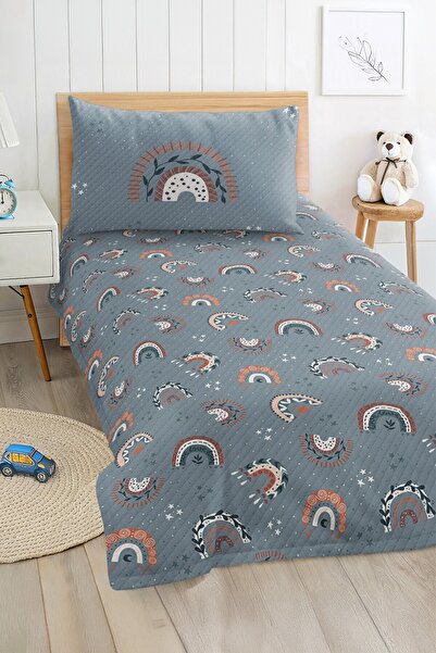 Realhomes مجموعة بيكيه مفردة للصغار باللون الأزرق الباستيل مع نمط قوس قزح ونجمة