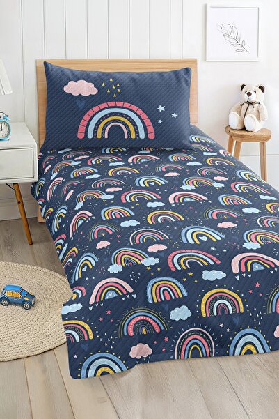 Realhomes مجموعة بيكيه مفردة للأطفال والمراهقين باللون الأزرق الداكن مع نمط ق...