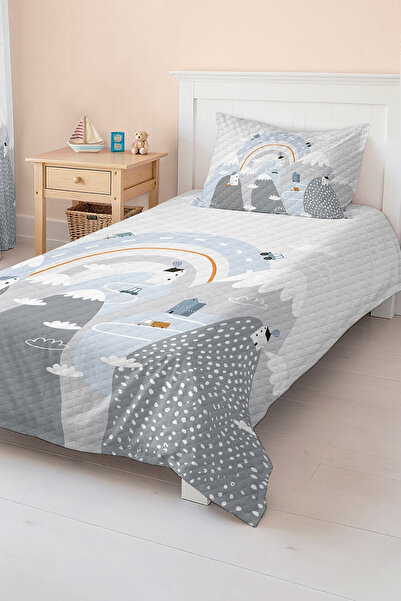 Realhomes مجموعة بيكيه مفردة باللون الرمادي والأزرق على شكل جبل وسيارة باستيل...