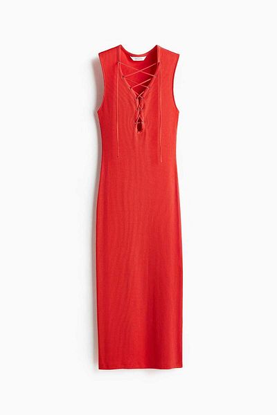 H&M Ribbed lace-up dress