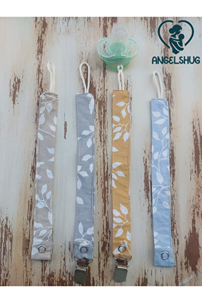 AngelsHug 4'lü Emzik Askısı Seti Klipsli Emzik Zinciri KahveGriSarıMaviçiçek(...