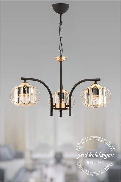 ESSLİGHT Molde 3-Piece Gold Chandelier (Crystal Stone) Living Room Bedroom Kitchen Young Room Office