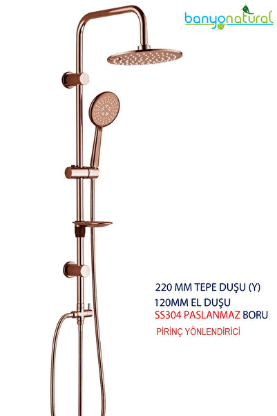 banyonatural Tepe Yağmurlama Duş Seti Pirinç Yönlendirici Rose Gold