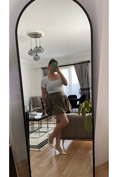 Umay Trend Women's Short Balloon Skirt Oil Green