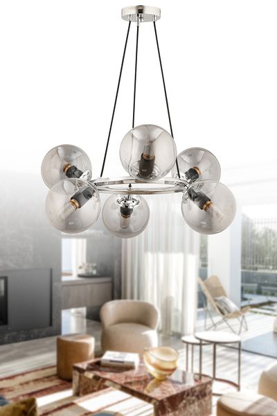 ESSLİGHT Roma 6-Piece Pendant Chandelier (Smoked Glass) Living Room Bedroom Kitchen Young Room Office