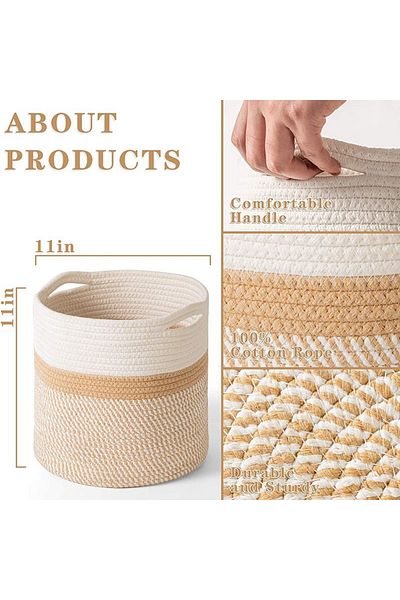 Generic Multi-Functional Cotton Rope Woven Storage Basket Multicolour