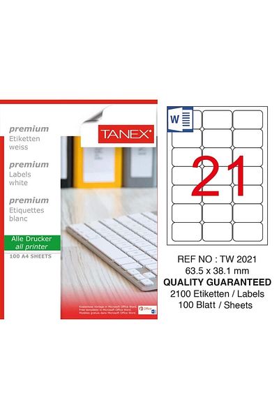 Tanex Tw-2021 White Label 63.5 mm X 38.1 mm