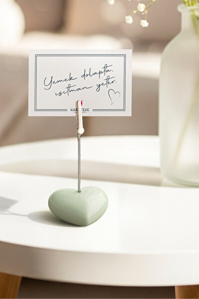 KARA TEKE COLLECTIONS Dekoratif Yeşil Beton Kalp Masaüstü Not Tutucu Ve Fotoğraf Tutucu